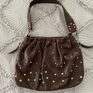B Makowsky brown leather studded bag